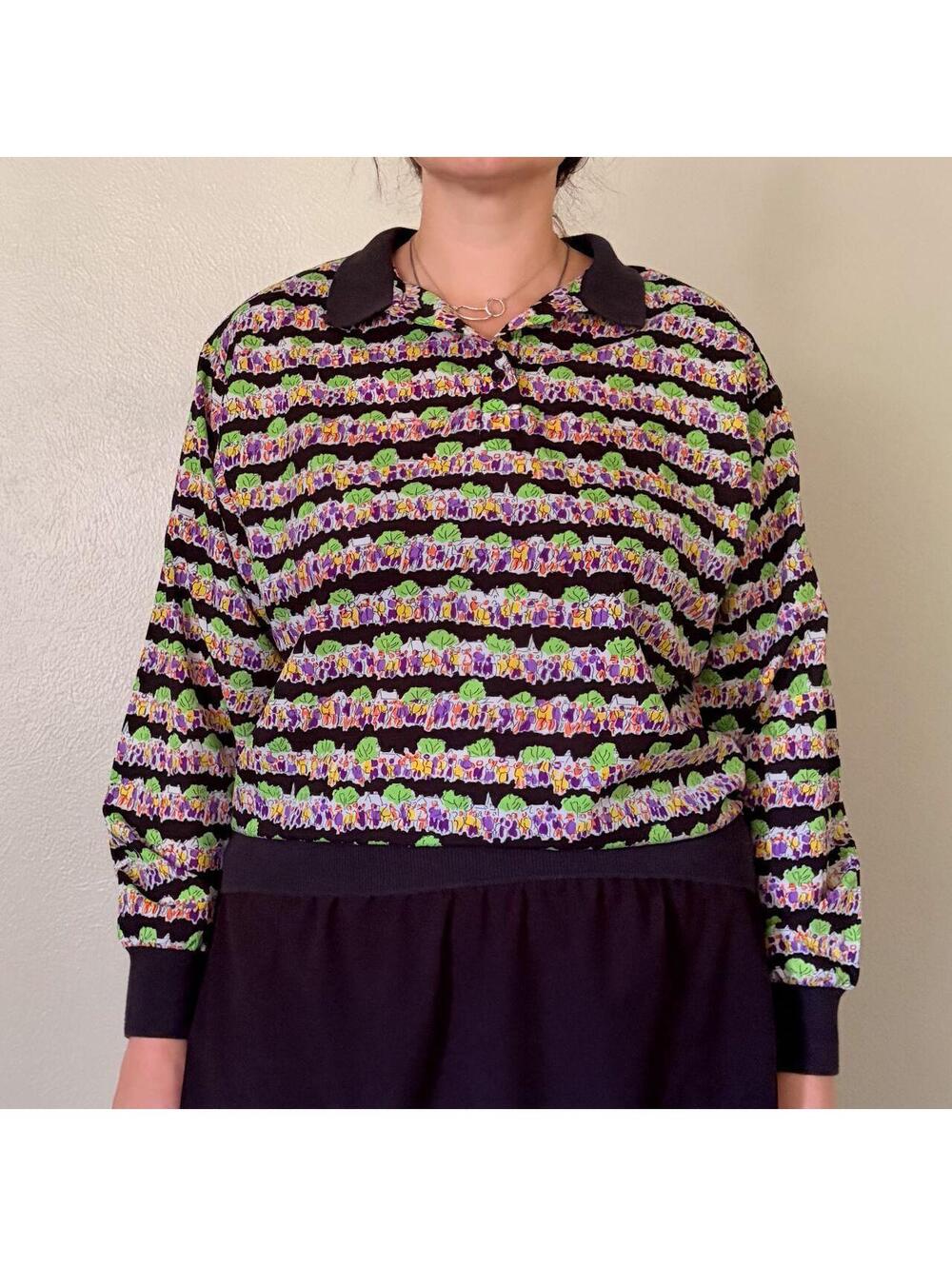 Diane Von Furstenberg Top Rare 80s Vintage Polo Funky People Long Sleeve Blouse